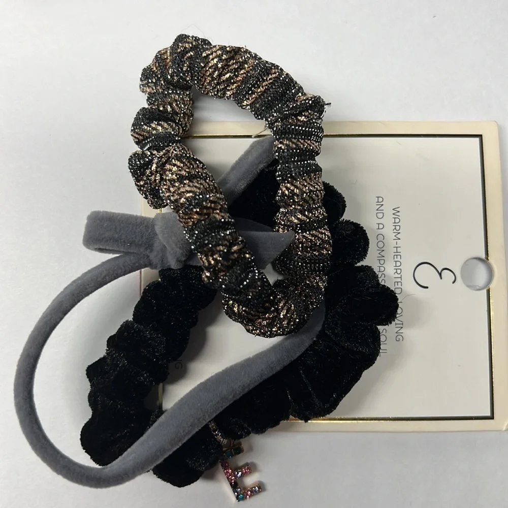 Nordstrom Preppy Chic Velvet Metallic Scrunchies Initial Charm A C D E J K R S T